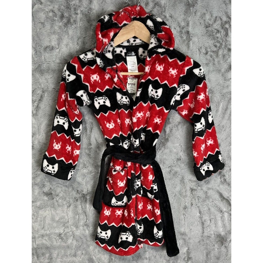 Cuddl Duds Boys Hooded Robe Gamer Controller Print Fleece Plush Small 4/6